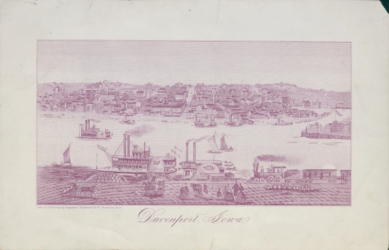 Drawing of 19th century downtown Davenport.